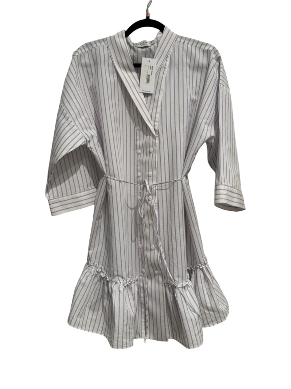 Harshman Linen Striped White Ruffle-Hem Mini Dress - Picture 2 of 5